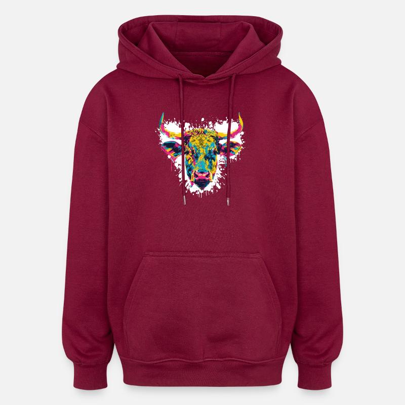 Cow Head Beef Paint Blobs - Oversized Unisex Hoodie - burgundy