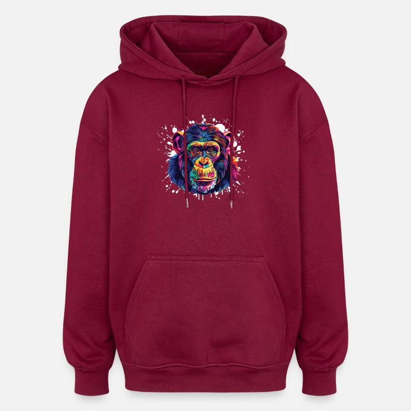 Éclaboussure de portrait de singe - Sweat à capuche oversize unisexe - bordeaux