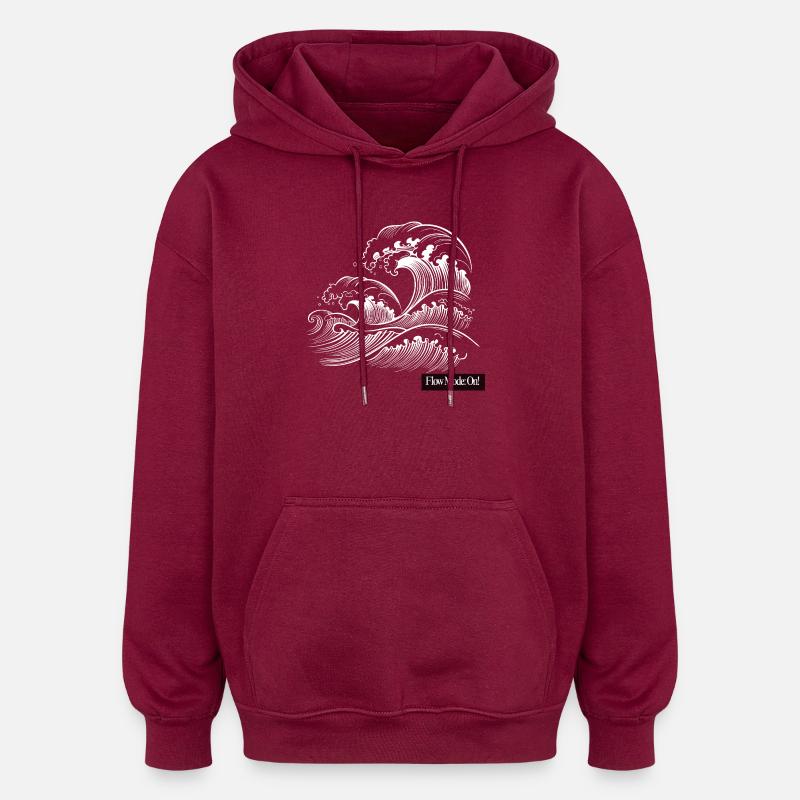 Waves Ukiyoe Line Soaring - Oversized Unisex Hoodie - burgundy