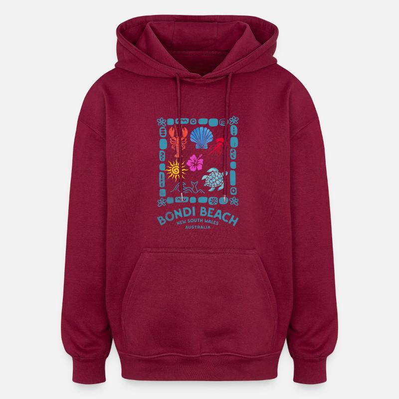 Bondi Beach Pattern Australia - Oversized Unisex Hoodie - burgundy