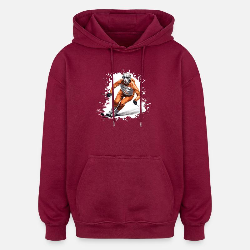 Greyhound Dog Ski Skiing - Oversized Unisex Hoodie - burgundy