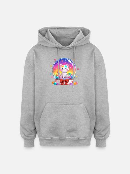 Rainbow Cats Snowglobe - Oversized Unisex Hoodie - burgundy