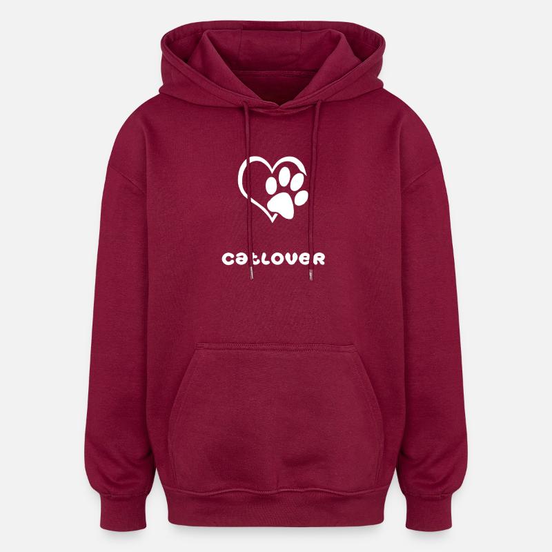 Catlover-weiß - Oversized Unisex Hoodie - Burgunderrot