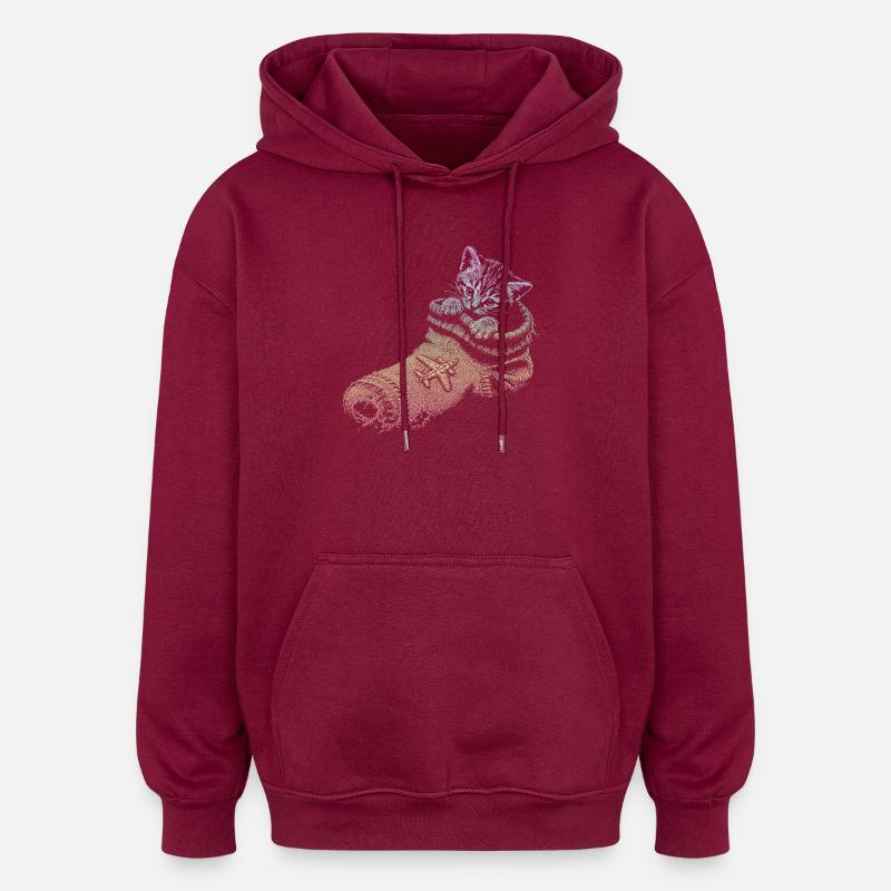 chaton - Sweat à capuche oversize unisexe - bordeaux