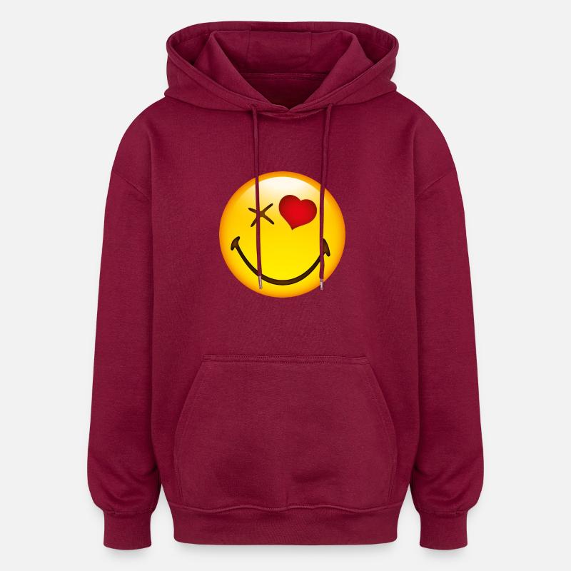 Smiley Love - Sweat à capuche oversize unisexe - bordeaux