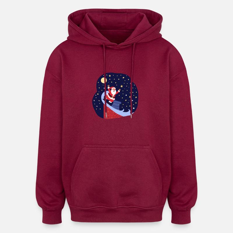 Le Père Noël arrive - Sweat à capuche oversize unisexe - bordeaux