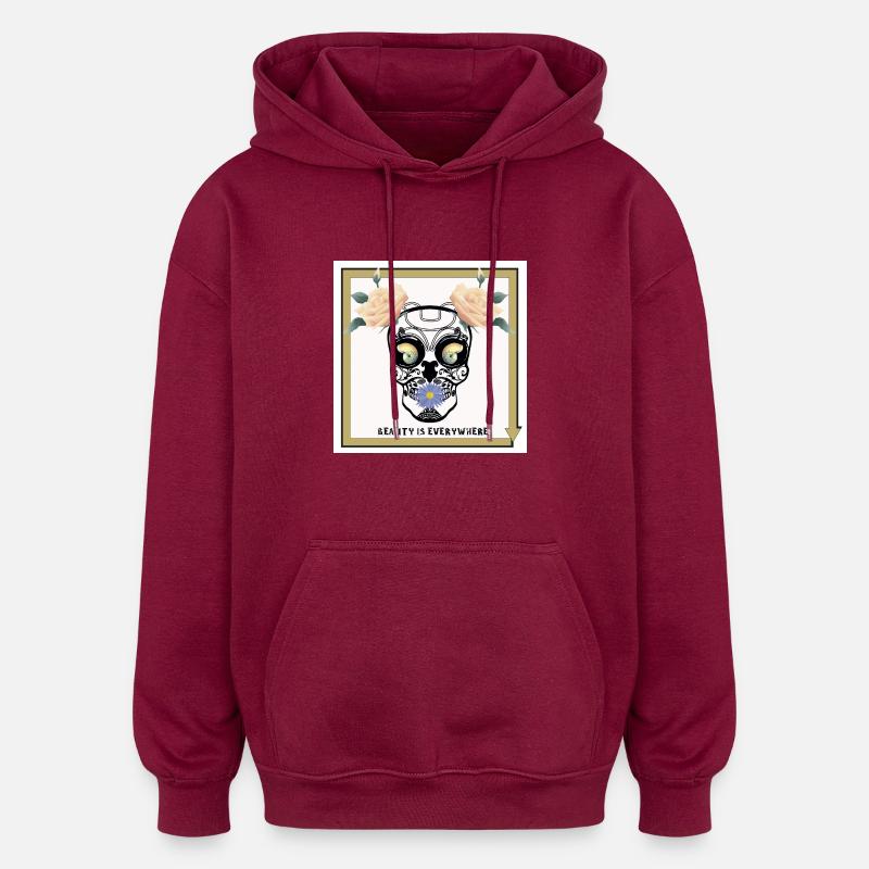 Crâne Blanc 2 - Sweat à capuche oversize unisexe - bordeaux