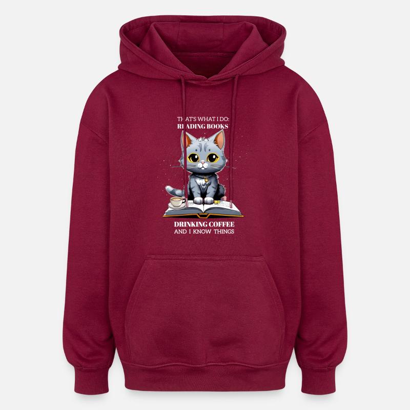 Chat Intello et Café - Oversized Unisex Hoodie - burgundy