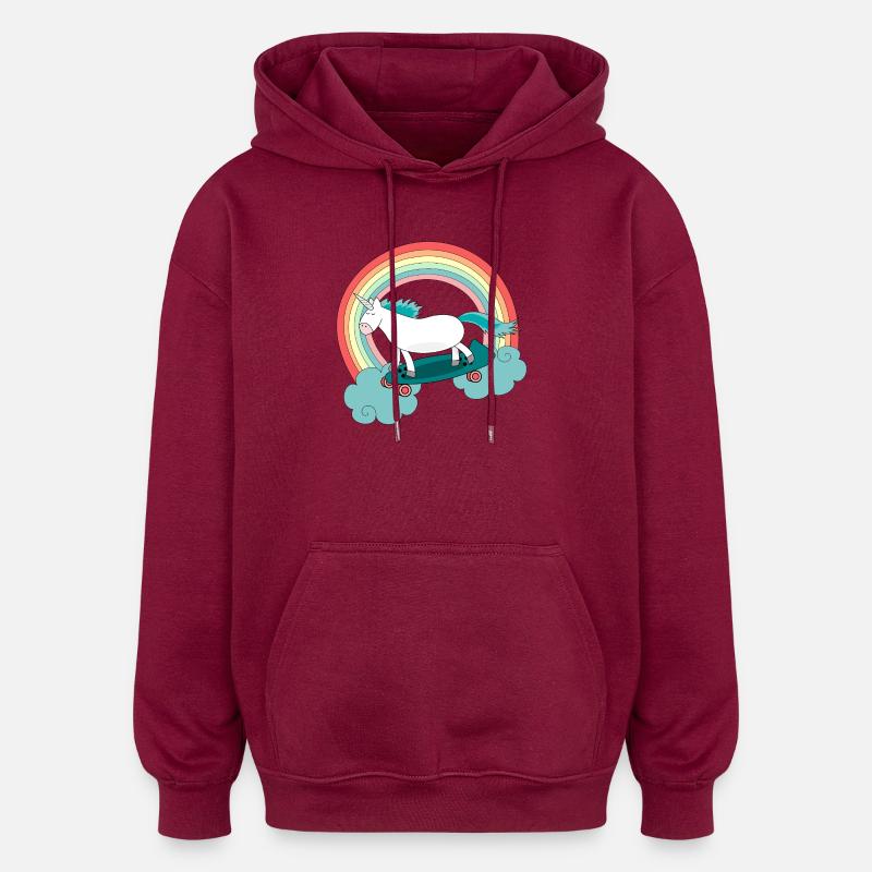 Einhorn Skateboard Longboard Regenbogen - Oversized Unisex Hoodie - Burgunderrot
