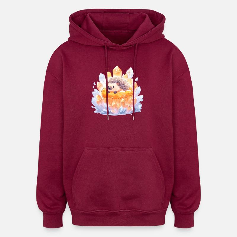 Crystal hedgehog in cupcake - Oversized Unisex Hoodie - burgundy
