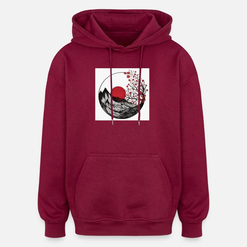 Mont  Fuji - Sweat à capuche oversize unisexe - bordeaux