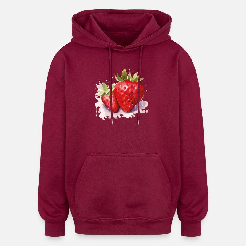 Wasserfarben Erdbeeren - Oversized Unisex Hoodie - Burgunderrot
