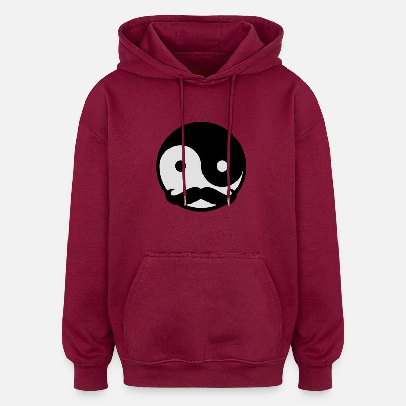 Mustache Yin Yang - Sweat à capuche oversize unisexe - bordeaux