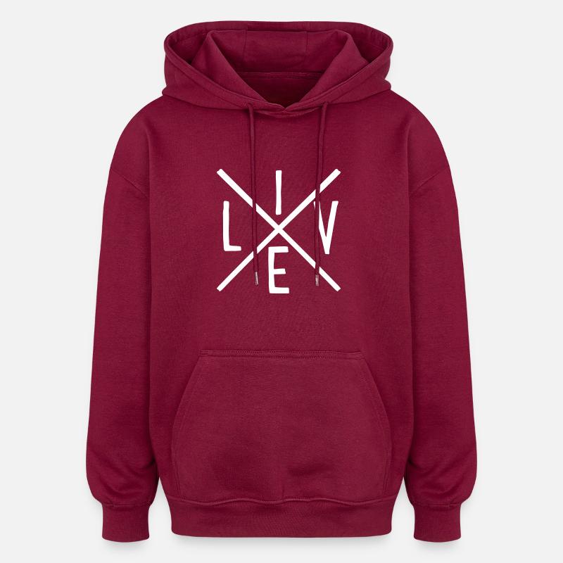Leben - Oversized Unisex Hoodie - Burgunderrot