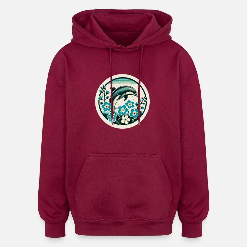Retro Delfin - Oversized Unisex Hoodie - Burgunderrot