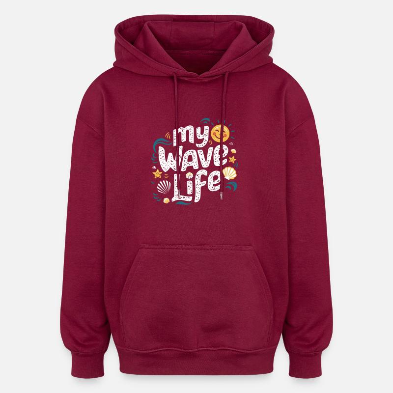 My wave life - Sweat à capuche oversize unisexe - bordeaux