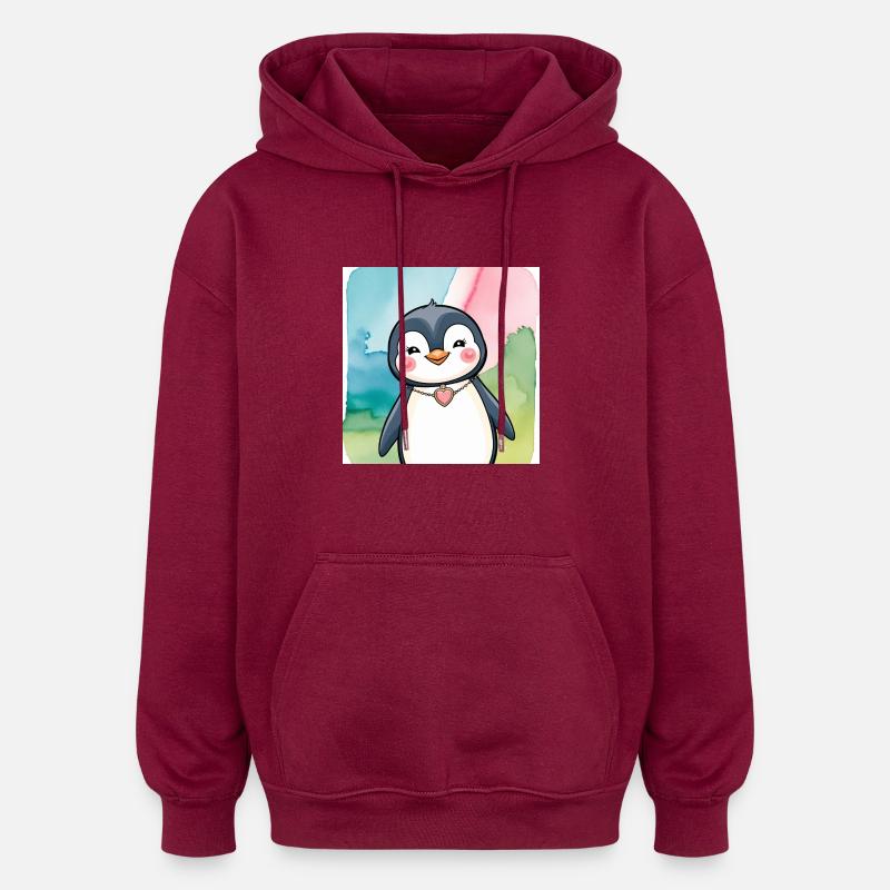 Pinguin - Oversized Unisex Hoodie - Burgunderrot