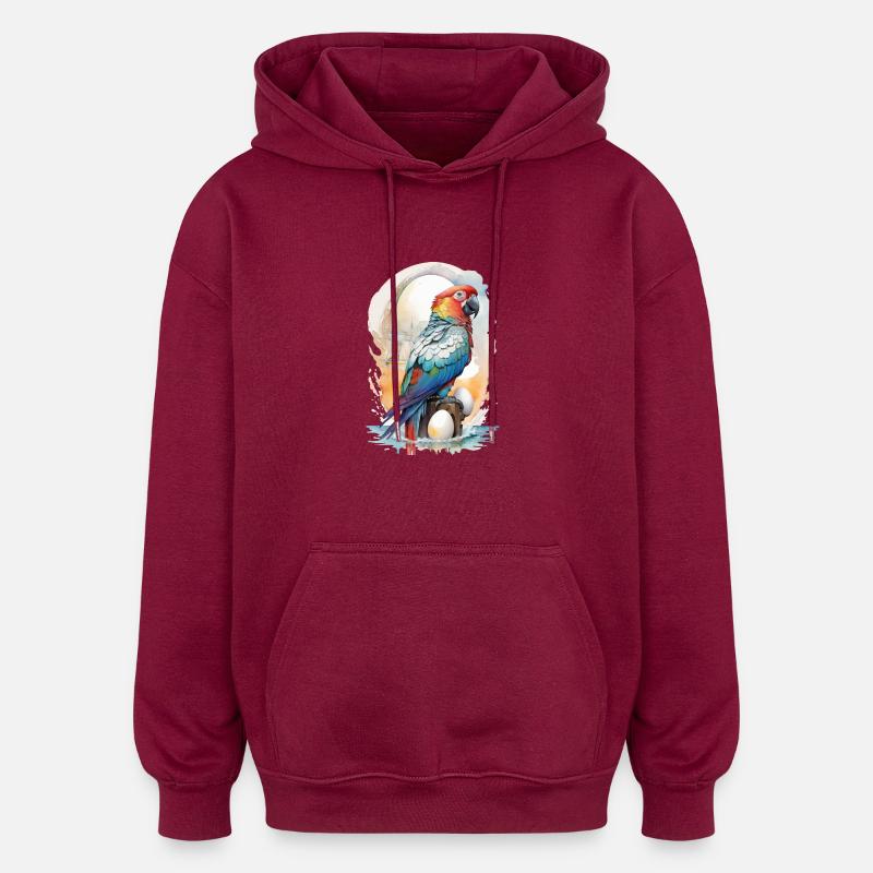 Perroquet Aquarelle - Sweat à capuche oversize unisexe - bordeaux