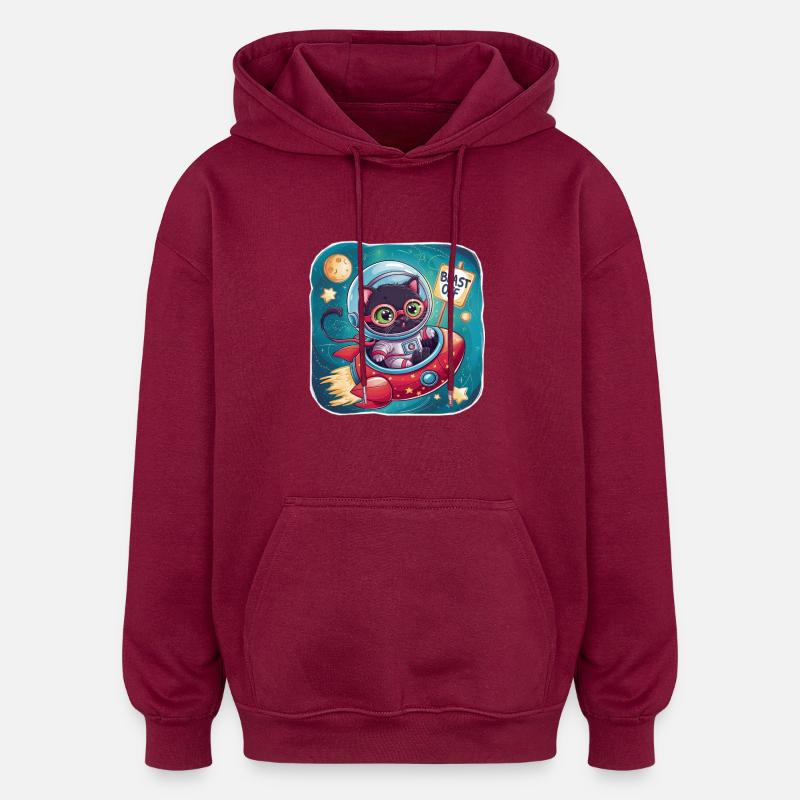 Cat Astronaut - expédition spatiale - Sweat à capuche oversize unisexe - bordeaux