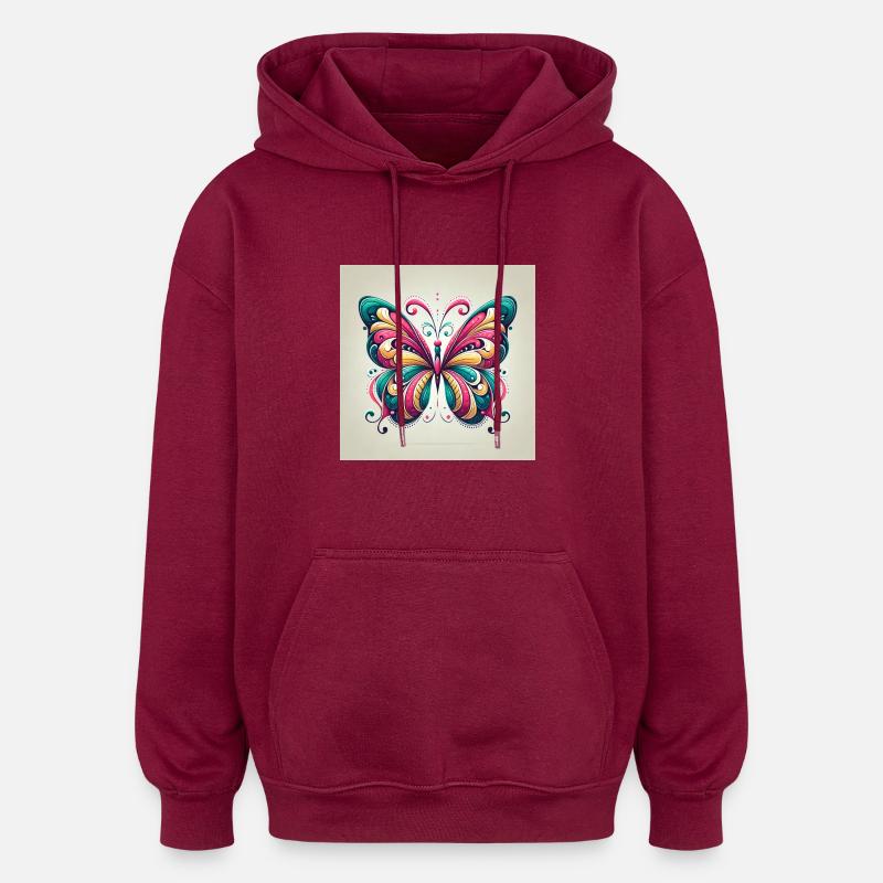 Papillon-01 - Sweat à capuche oversize unisexe - bordeaux