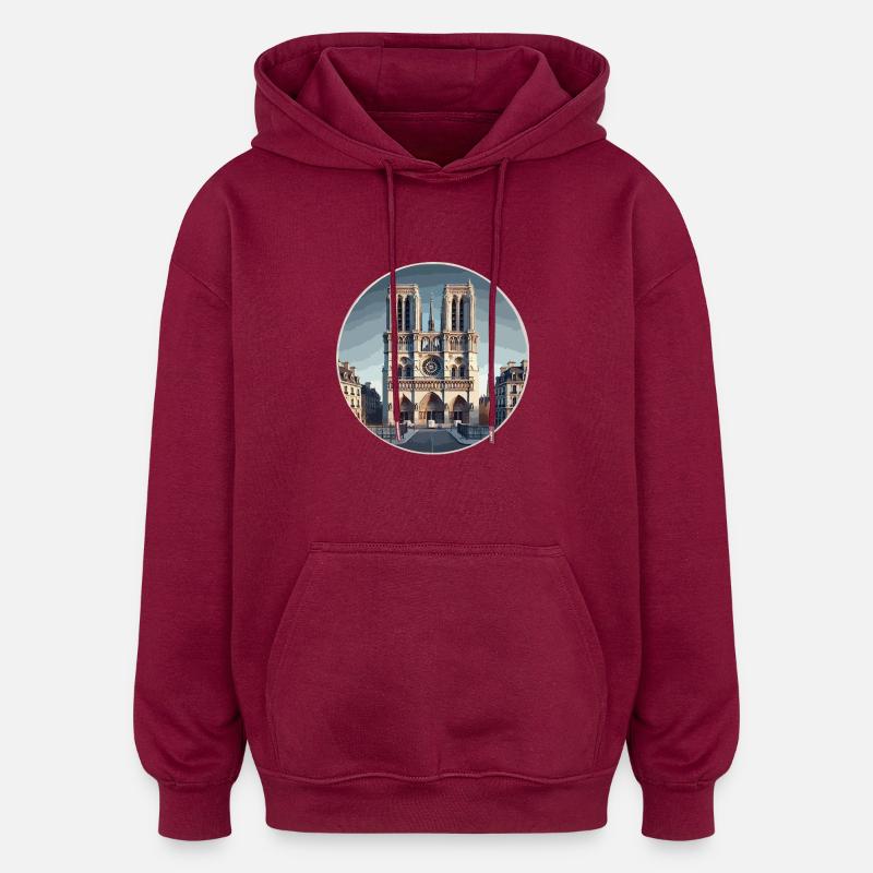 Notre Dame de Paris - Sweat à capuche oversize unisexe - bordeaux