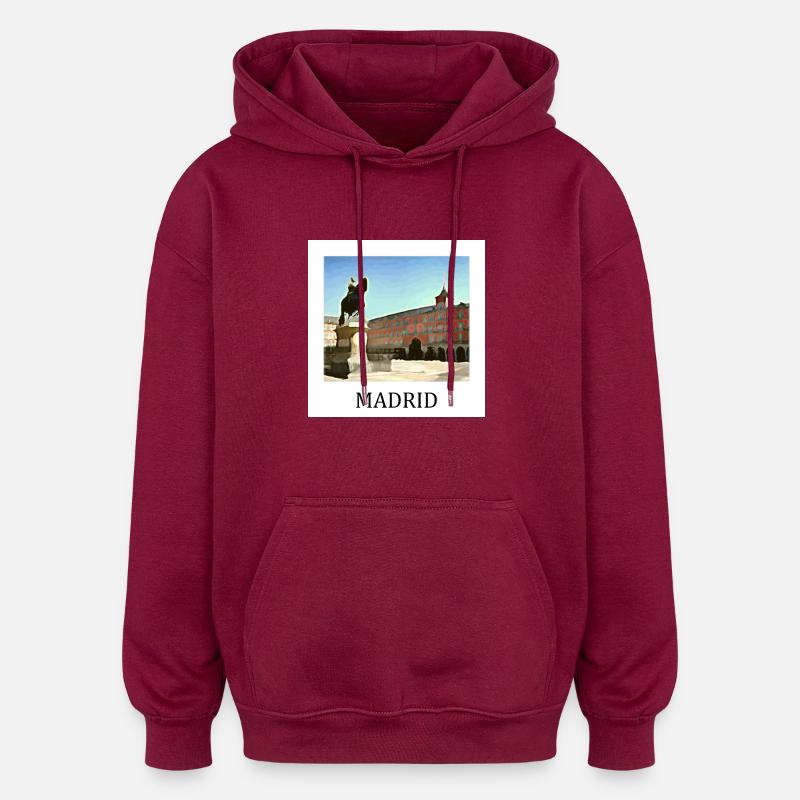 Madrid Plaza Mayor - Sweat à capuche oversize unisexe - bordeaux