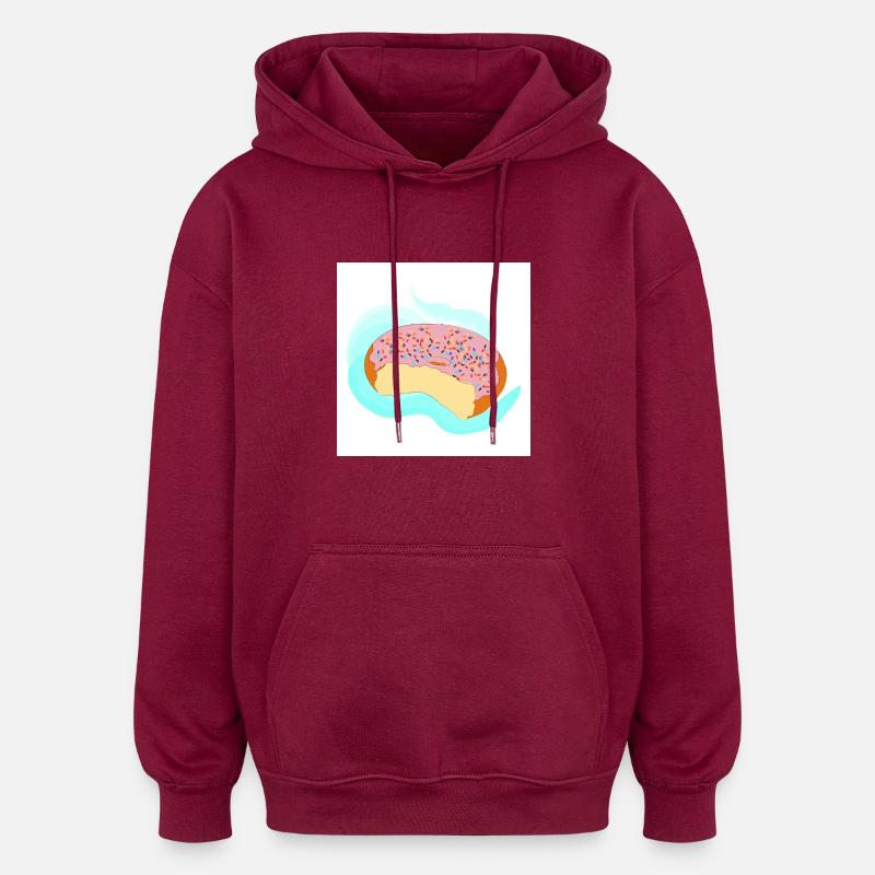 Pink Icing Donut - Oversized Unisex Hoodie - burgundy