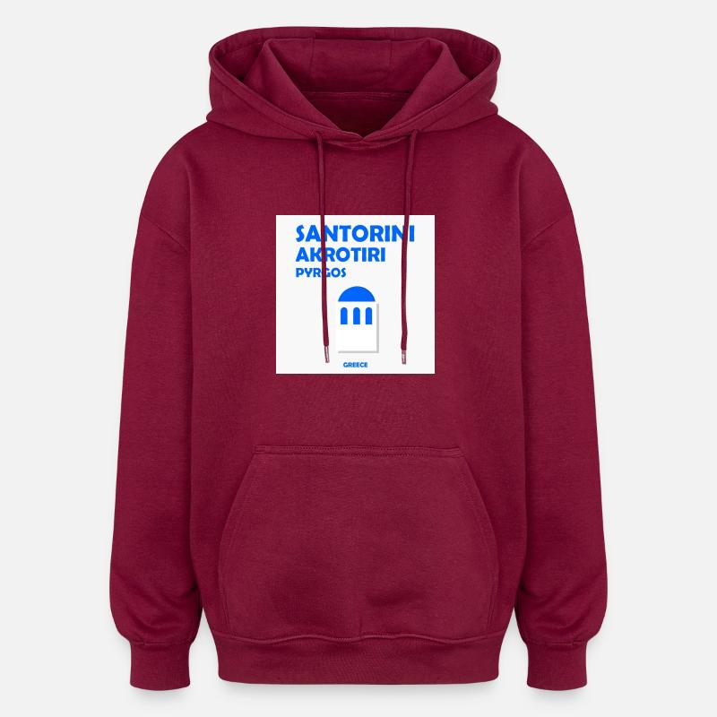 Santorin, Grèce - Sweat à capuche oversize unisexe - bordeaux
