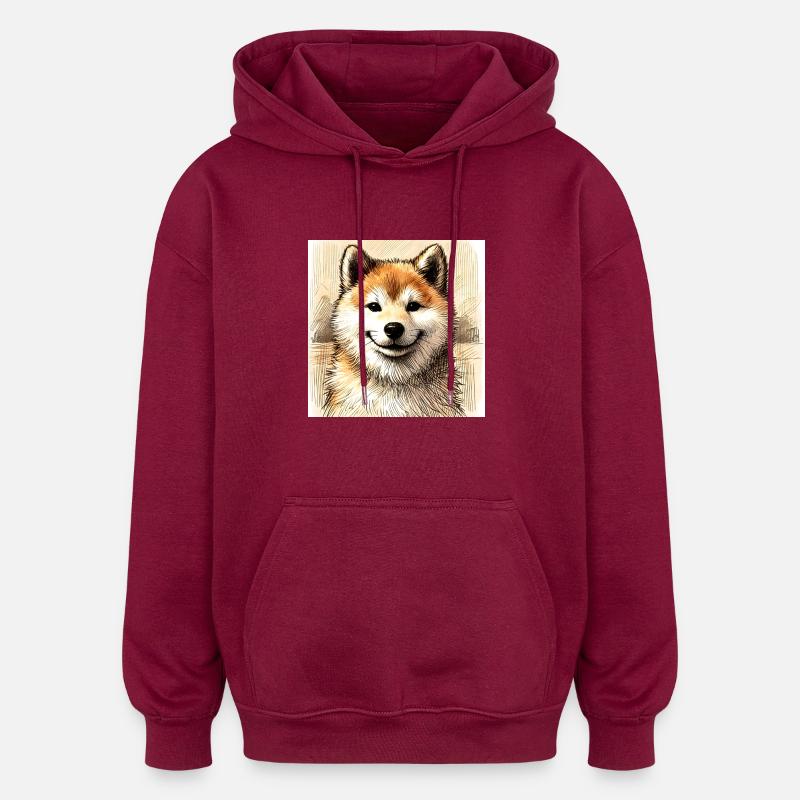 Dessin de Shiba Inu - Sweat à capuche oversize unisexe - bordeaux