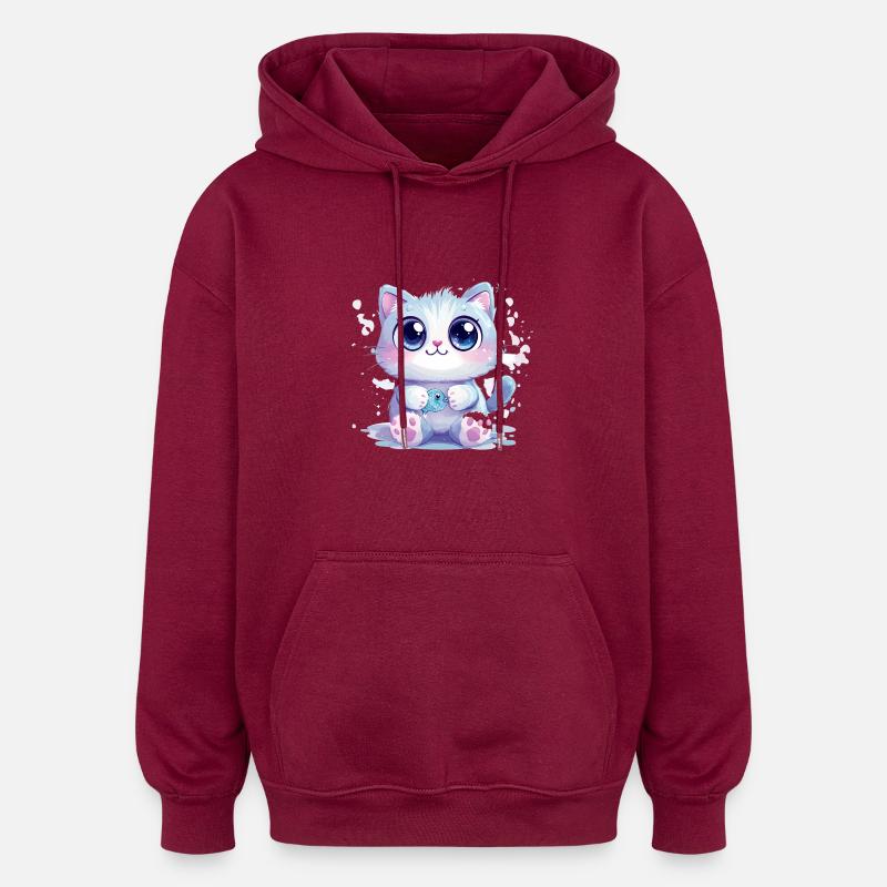 Chat - Sweat à capuche oversize unisexe - bordeaux