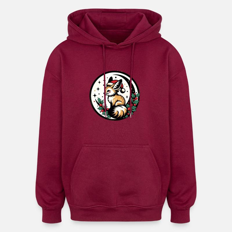 Renard de Noël - Sweat à capuche oversize unisexe - bordeaux