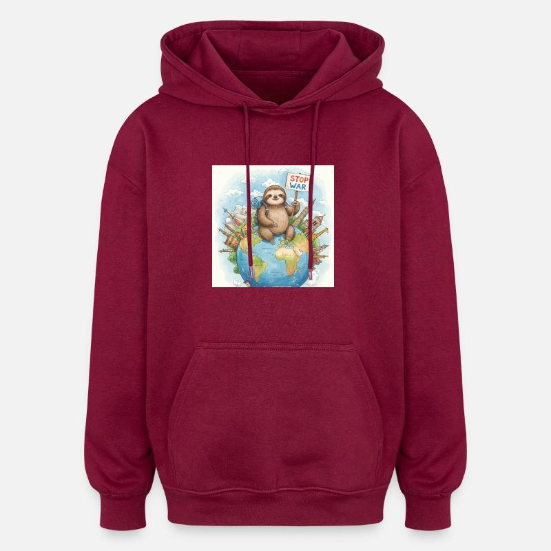 Sloth Wanderer Stop War - Sweat à capuche oversize unisexe - bordeaux