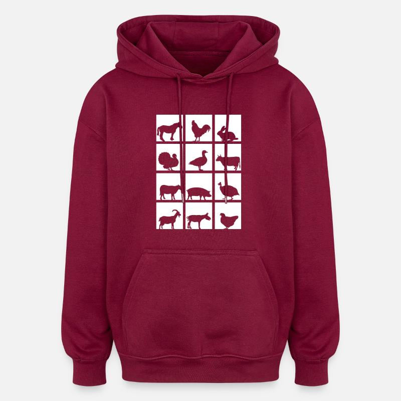 Animaux ferme 4 - Sweat à capuche oversize unisexe - bordeaux