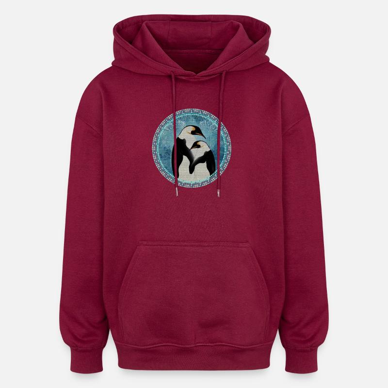 deux pingouins magiques en mosaïque - Sweat à capuche oversize unisexe - bordeaux