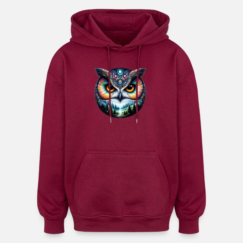 Hibou - Sweat à capuche oversize unisexe - bordeaux