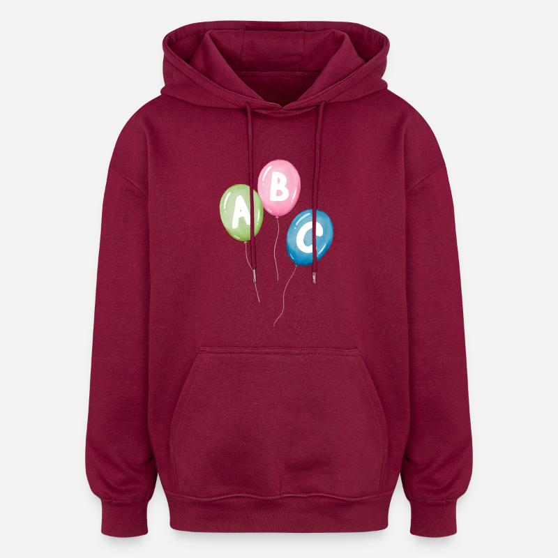 Ballons avec des lettres ABC - pour la rentrée scolaire - Sweat à capuche oversize unisexe - bordeaux