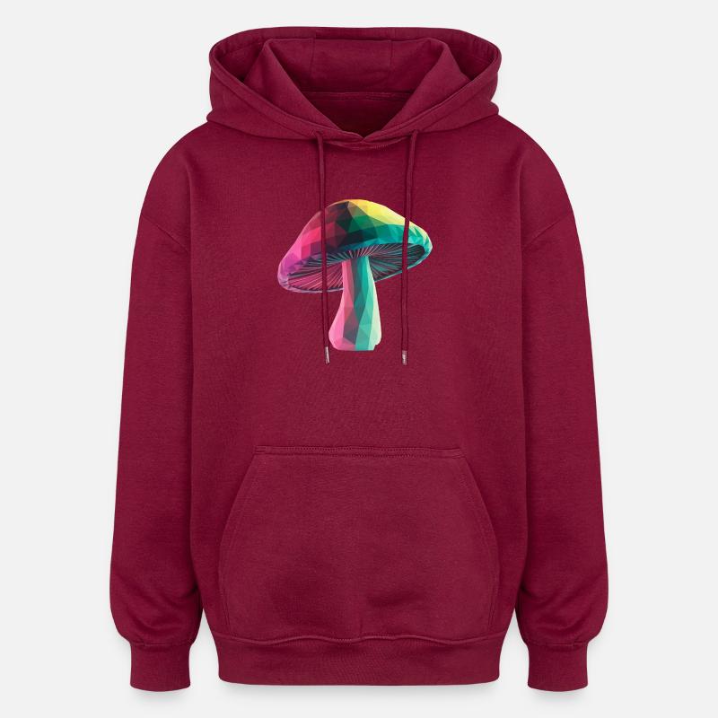 Mushroom - Cool Low Poly Logo - Oversized Unisex Hoodie - burgundy