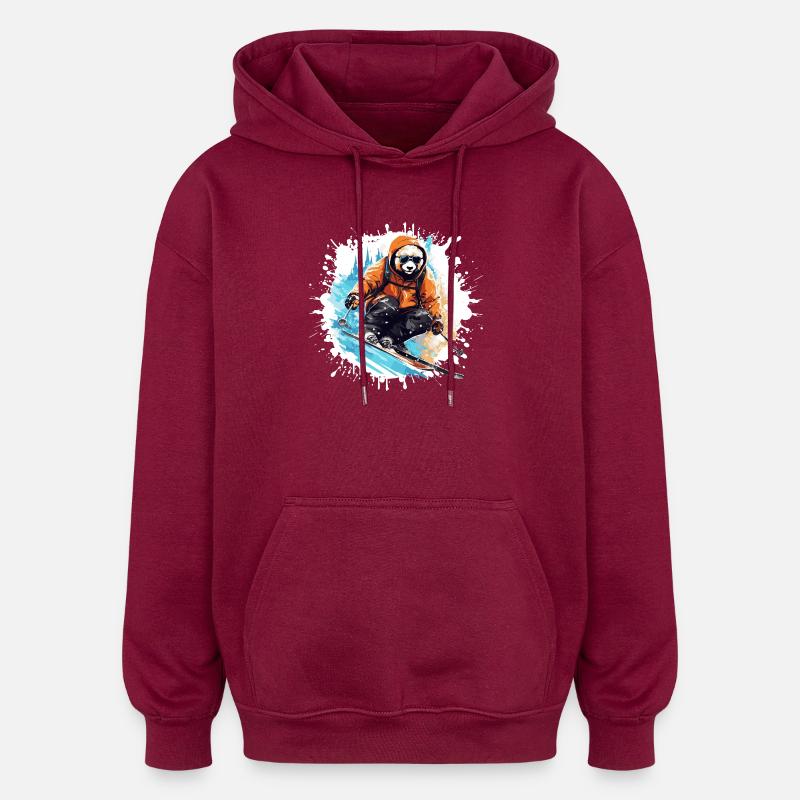 Panda Ski Skiing - Oversized Unisex Hoodie - burgundy