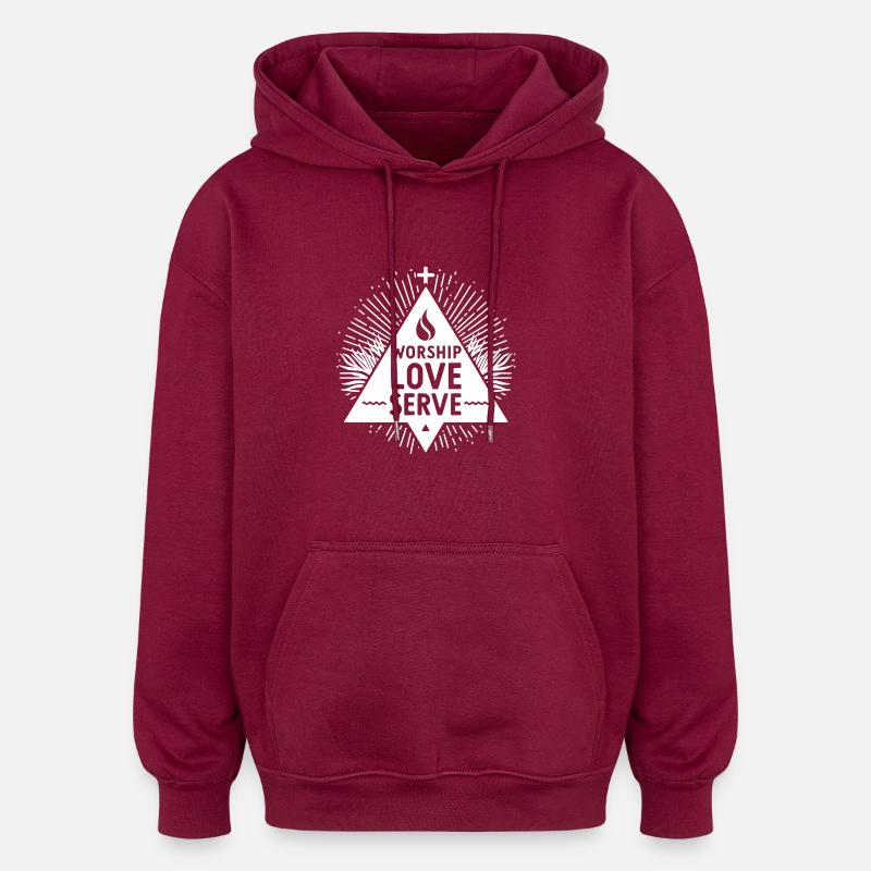 Adorer, Aimer, Servir - Sweat à capuche oversize unisexe - bordeaux