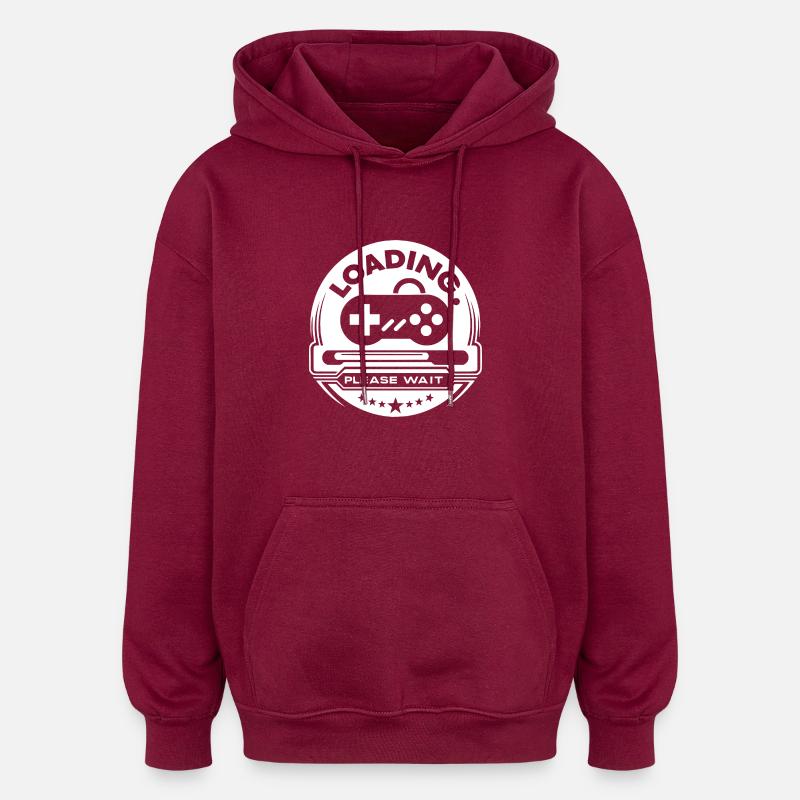 Loading Please Wait - Oversized Unisex Hoodie - burgundy