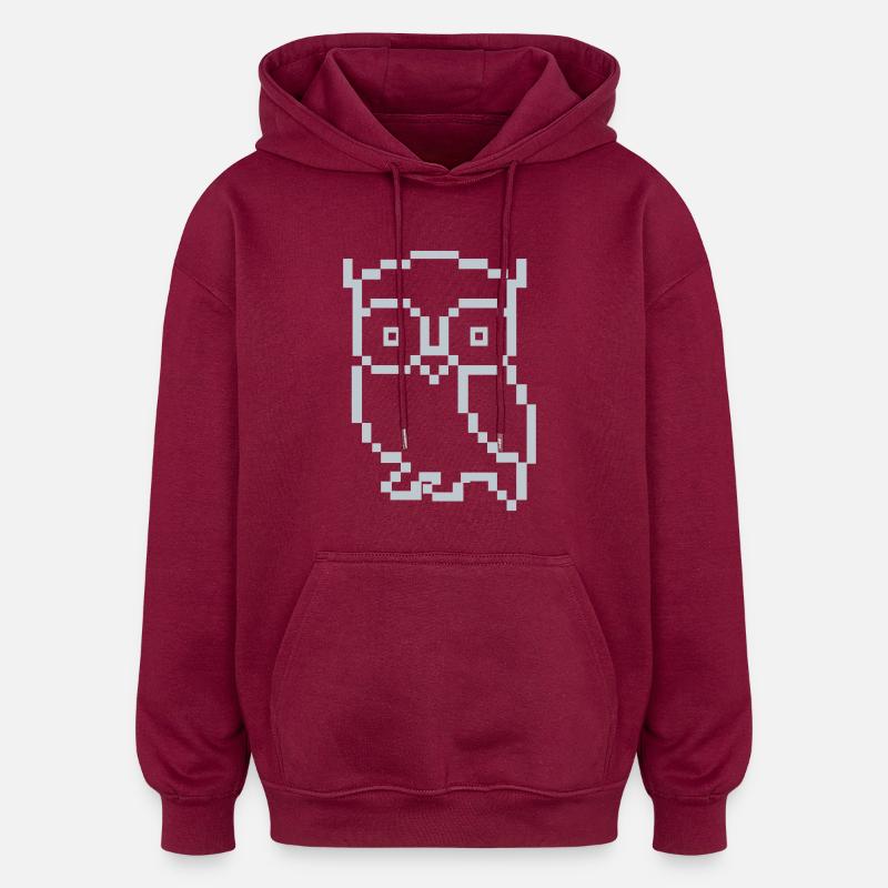 Hibou Pixel - Sweat à capuche oversize unisexe - bordeaux