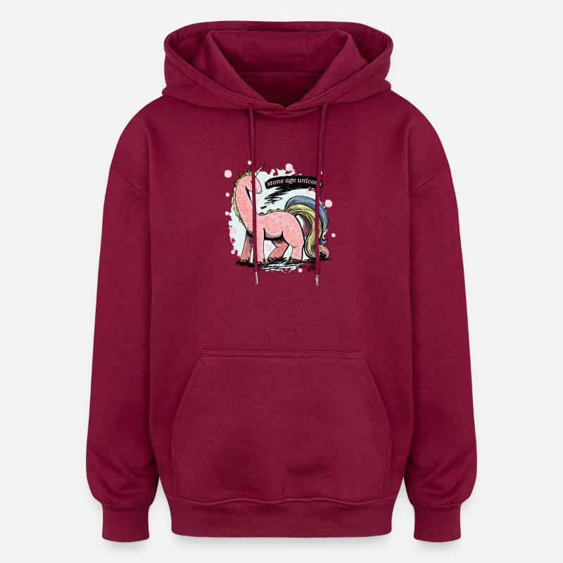 Steinzeit Einhorn - Oversized Unisex Hoodie - Burgunderrot
