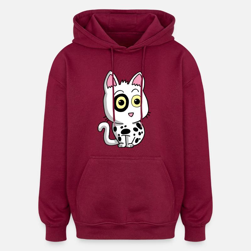 Chaton noir et blanc - Sweat à capuche oversize unisexe - bordeaux
