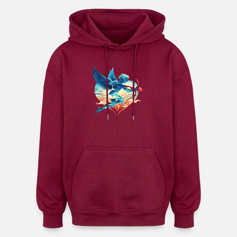 Cupidon céleste aux ailes rêveuses - Sweat à capuche oversize unisexe - bordeaux