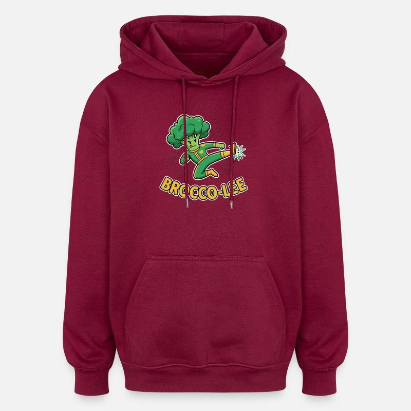 Brocco-Lee Punny Kicking Broccoli Ninja - Sweat à capuche oversize unisexe - bordeaux