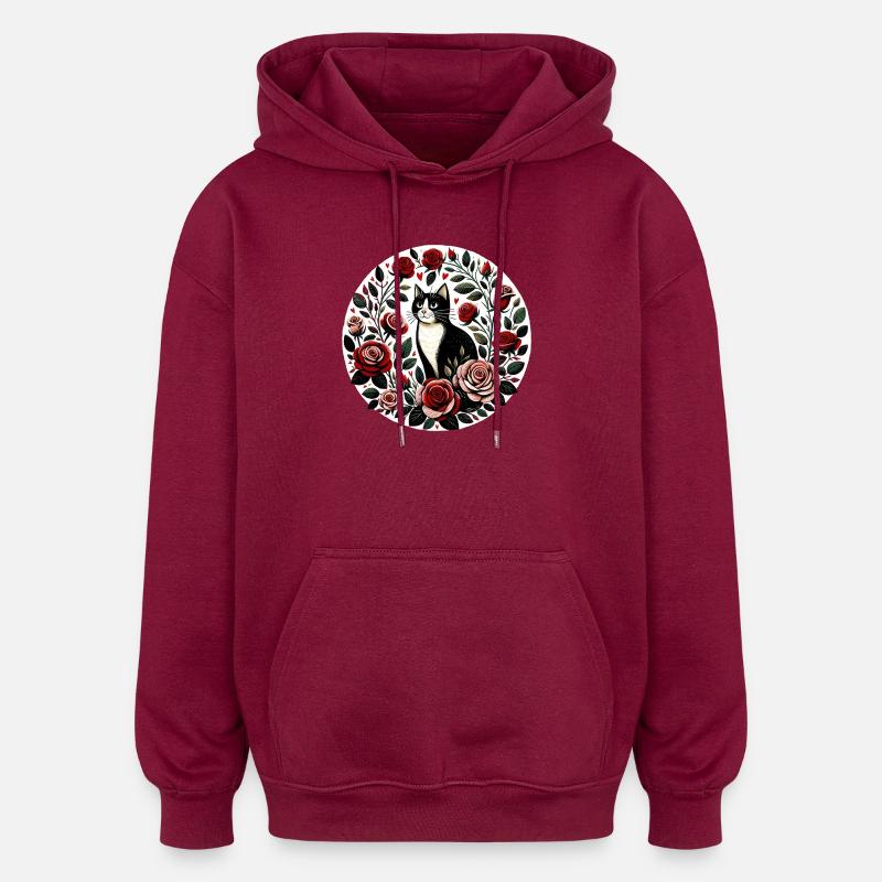 Rosengarten-Katzenkreis - Oversized Unisex Hoodie - Burgunderrot