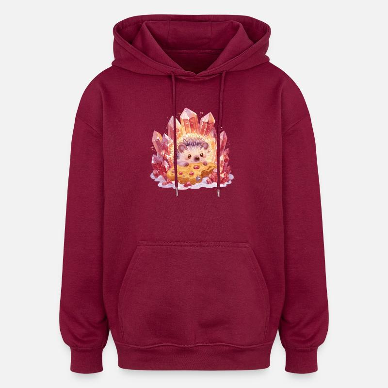 Crystal hedgehog with cookie - Oversized Unisex Hoodie - burgundy