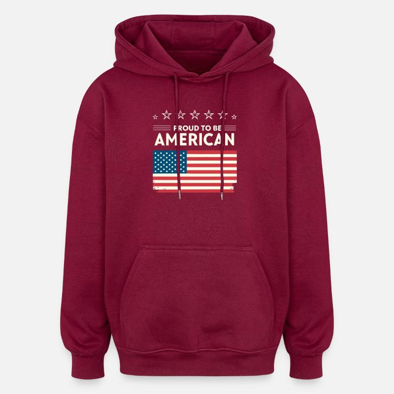 Fierté Américaine – Drapeau et Étoiles - Sweat à capuche oversize unisexe - bordeaux