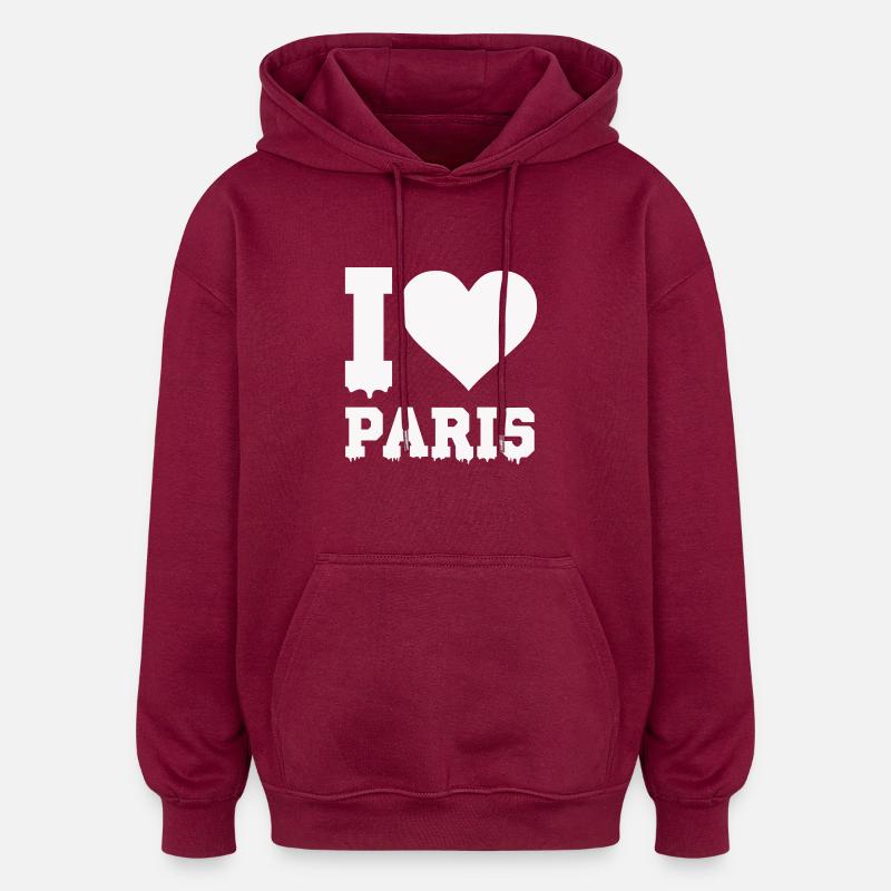 i love paris - Oversized Unisex Hoodie - burgundy