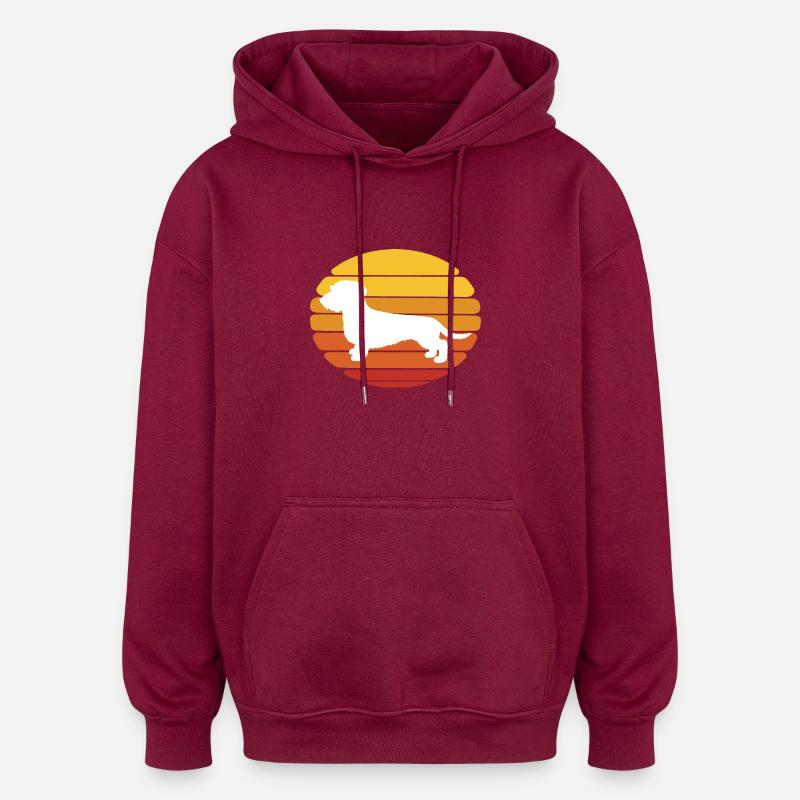 Chien Teckel Sunset Design - Sweat à capuche oversize unisexe - bordeaux